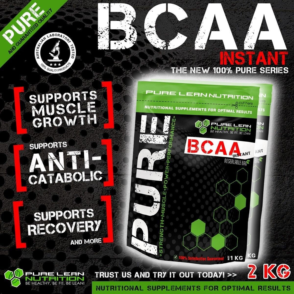 BCAA POWDER 2KG INSTANTISED UNFLAVOURED BRANCH CHAIN AMINO ACIDS * INTRA WORKOUT