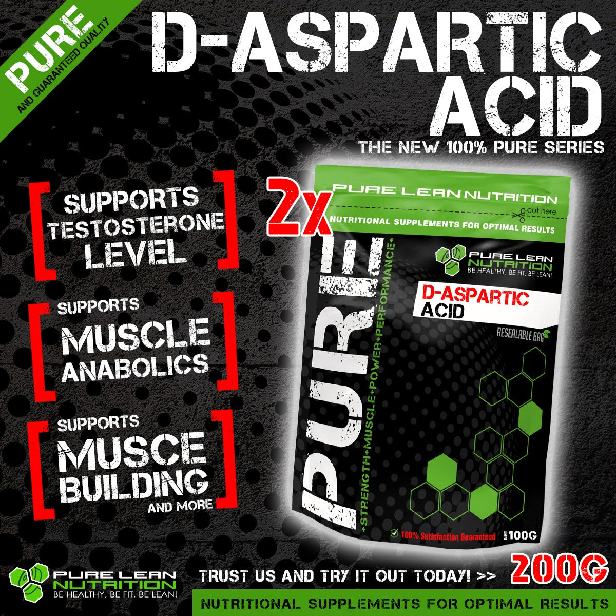 200G D-ASPARTIC ACID DAA PURE LEAN NUTRITION NATURAL TESTOSTERONE BOOSTER PCT
