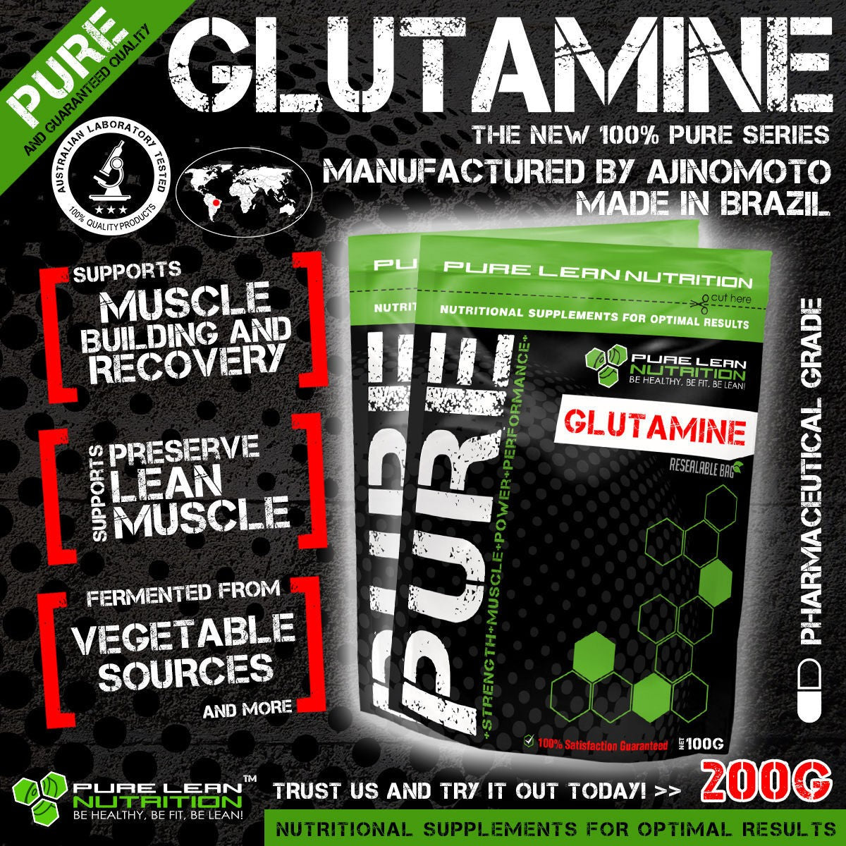 L-GLUTAMINE 200G MICRONISED HIGHEST QUALITY 100% PURE * MUSCLE RECOVERY * BCAA