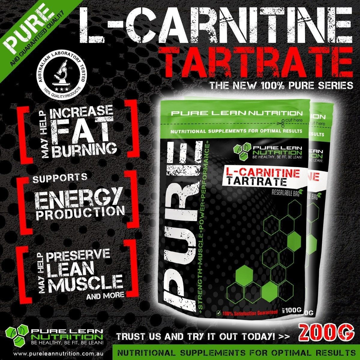 L CARNITINE TARTRATE PURE 200G PREMIUM GRADE * WEIGHT LOSS * FAT BURNER * ENERGY