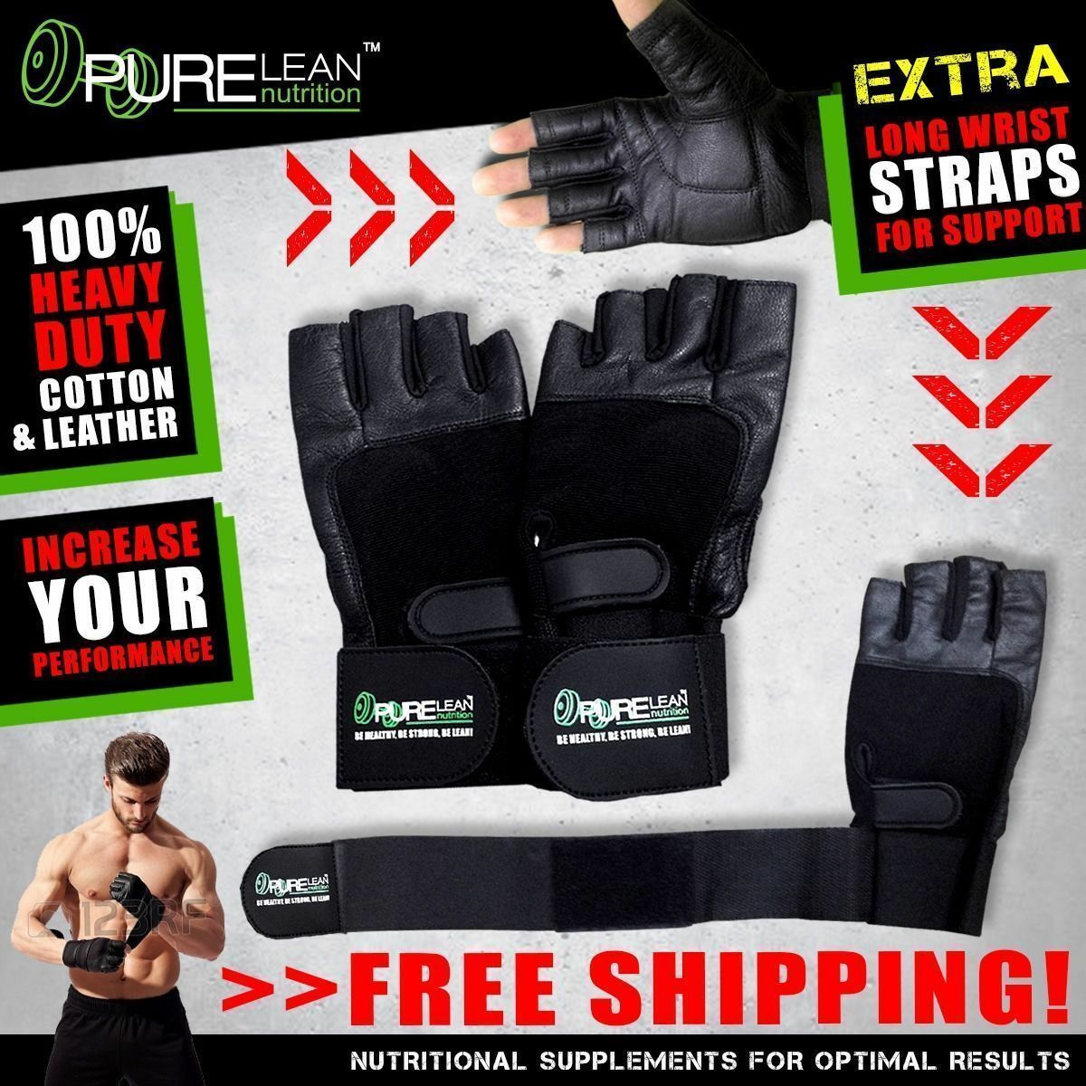 2 X PAIRS LEATHER GYM GLOVES FITNESS WEIGHT LIFTING TRAINING BODYBUILDING CROSSF