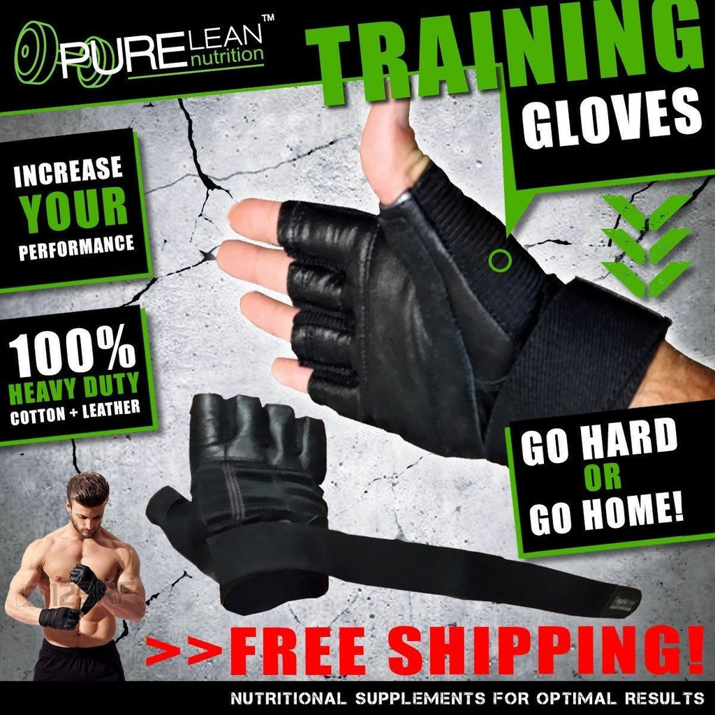 GYM GLOVES WEIGHT LIFTING LEATHER GLOVES WITH WRIST SUPPORT FITNESS CROSSFIT