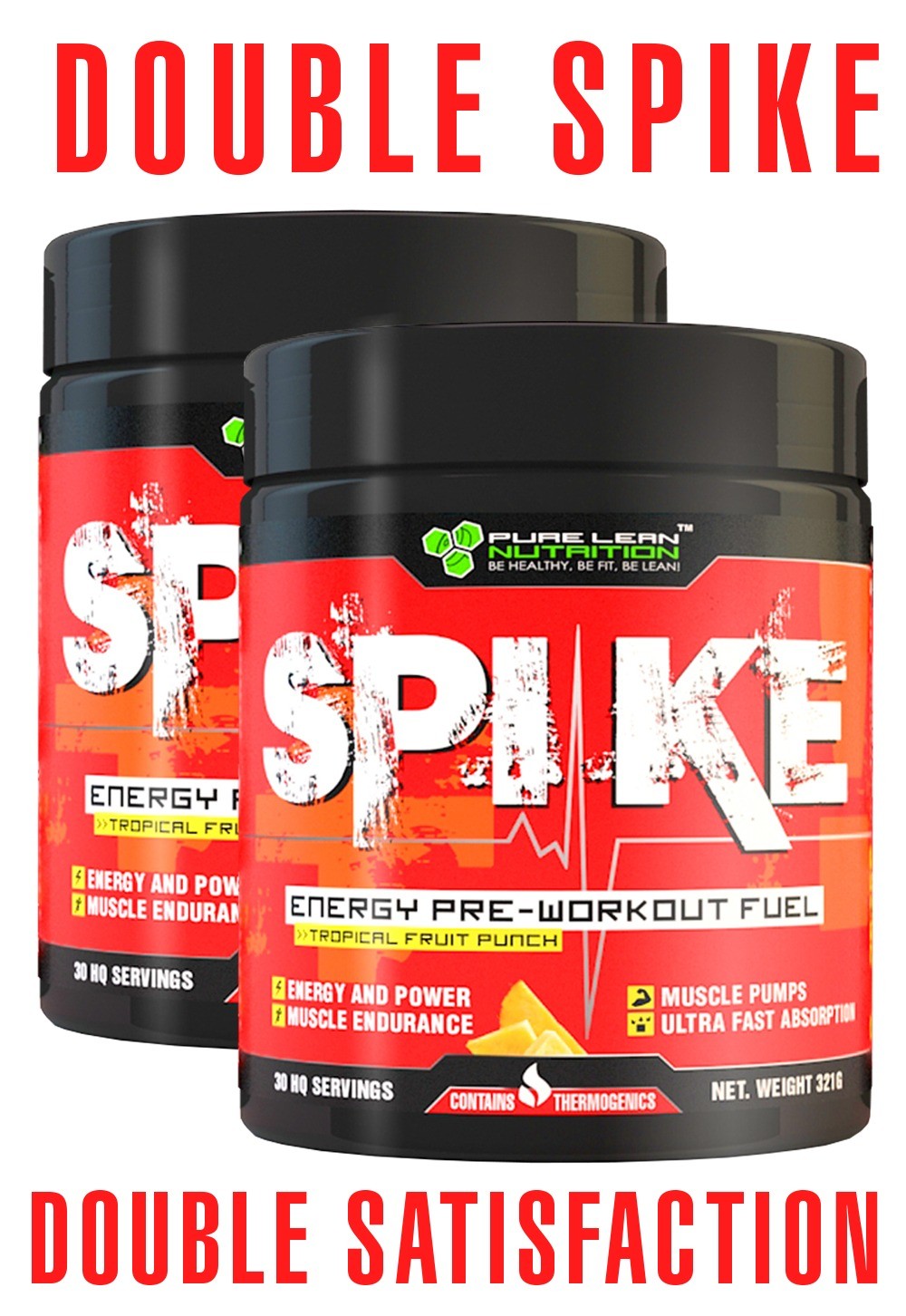 2 x SPIKE PRE WORKOUT HIGH PERFORMANCE ENERGY FUEL PREWORKOUT POWDER 