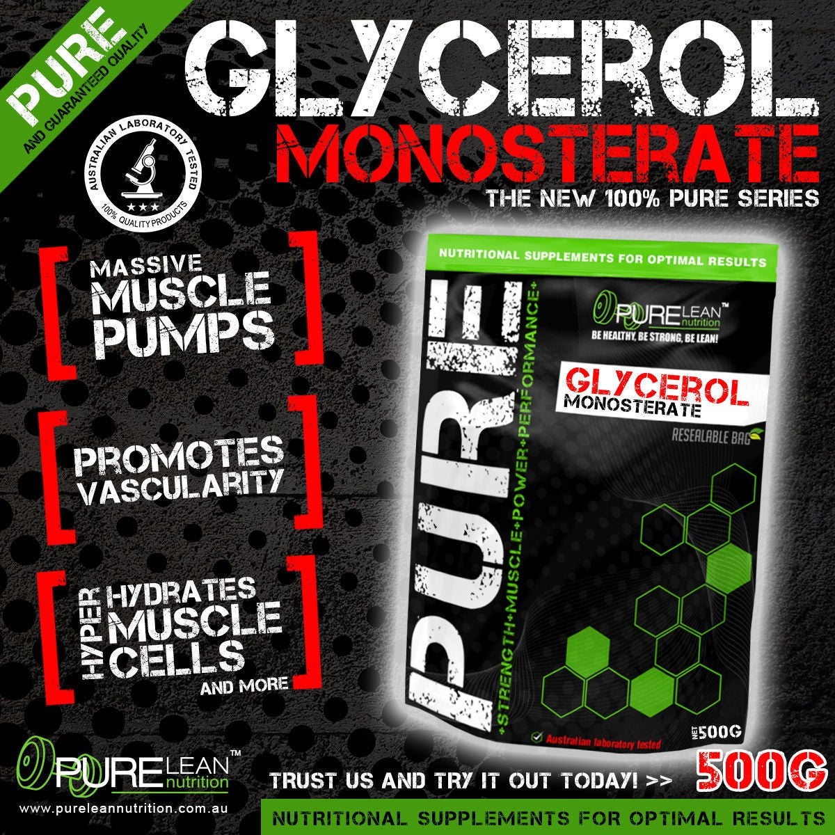 100% GLYCEROL MONOSTERATE 500G * IMPROVES HYDRATION * VASCULARITY * MUSCLE PUMP