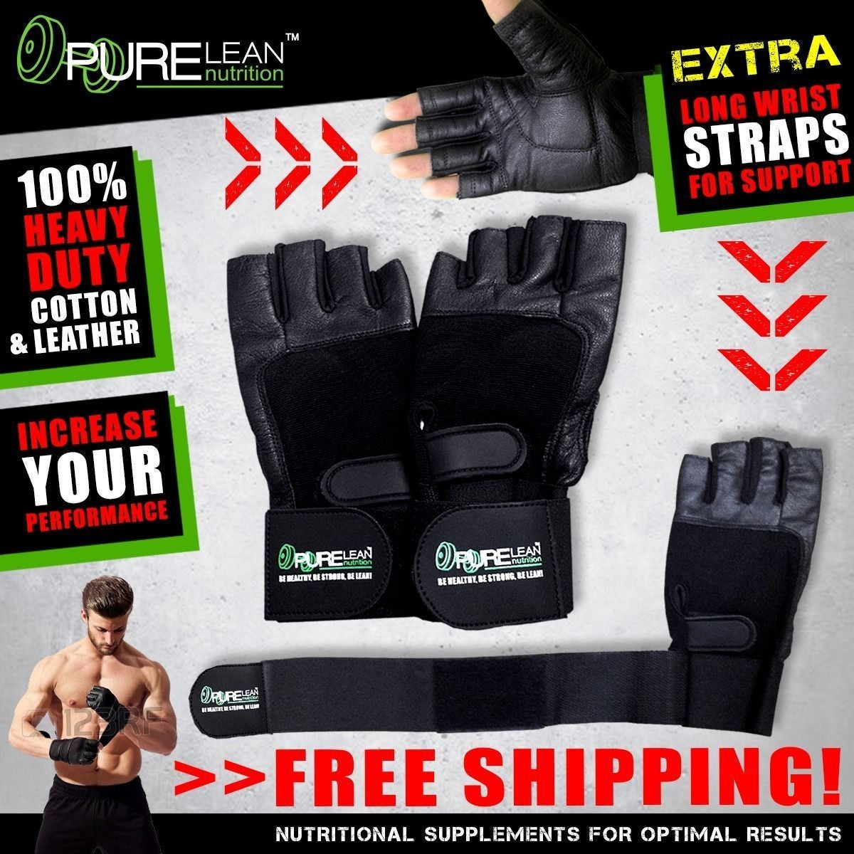 LEATHER GYM GLOVES FITNESS WEIGHT LIFTING TRAINING BODYBUILDING CROSSFIT