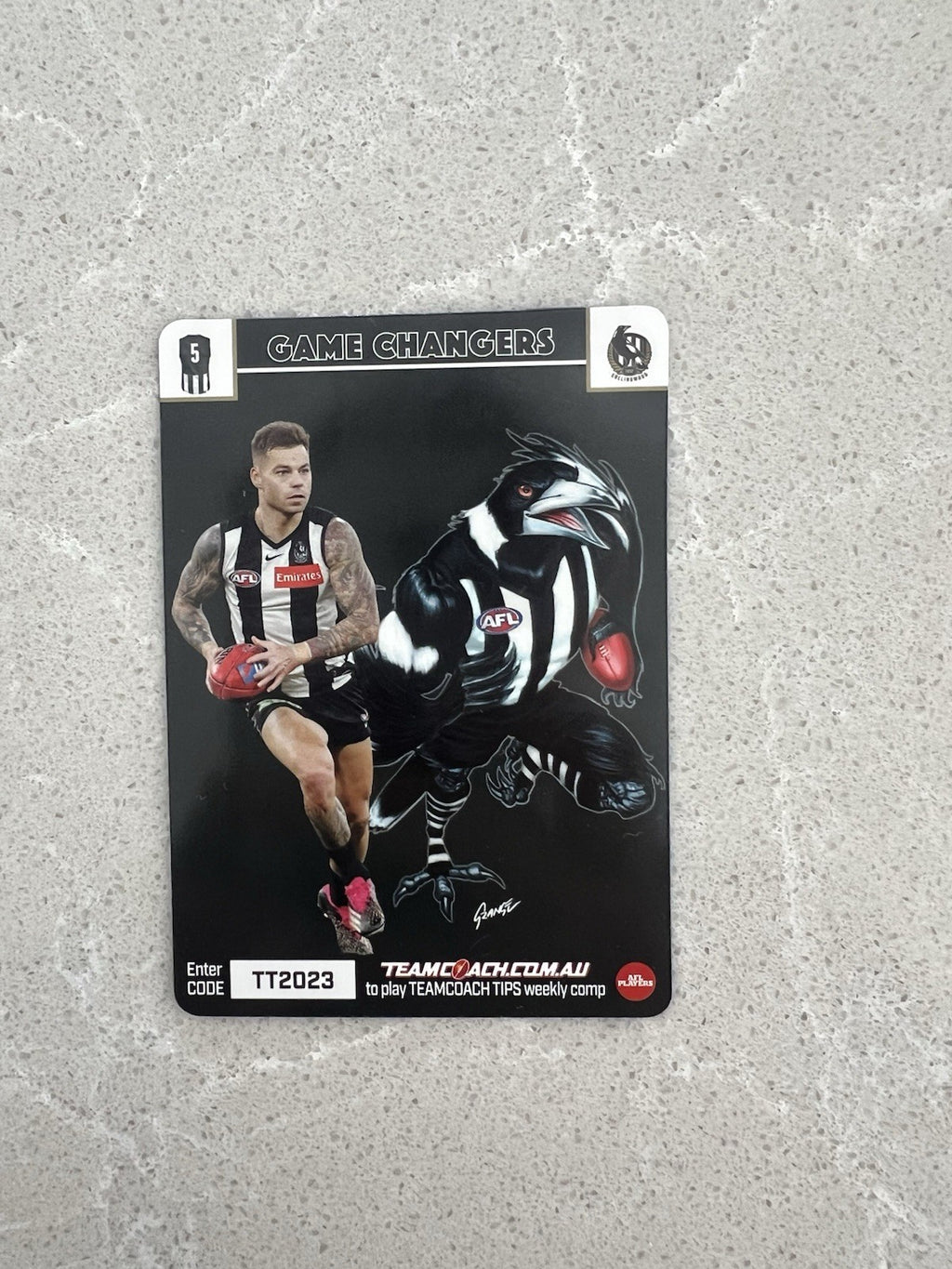 2023 AFL TEAMCOACH GAME CHANGERS CARD COLLINGWOOD JAMIE ELLIOTT MASCOT GC04