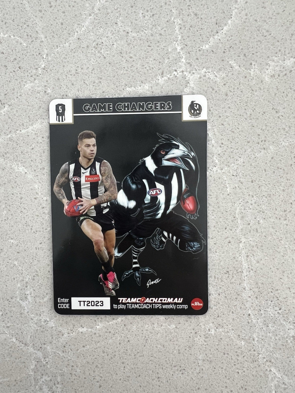 2023 AFL TEAMCOACH GAME CHANGERS CARD COLLINGWOOD JAMIE ELLIOTT MASCOT GC04